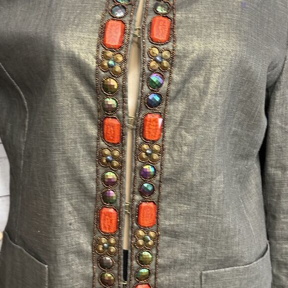 Boston Proper Beaded Linen Jacket Size 14 Metallic Sheen Orange Bronze - Picture 7 of 12